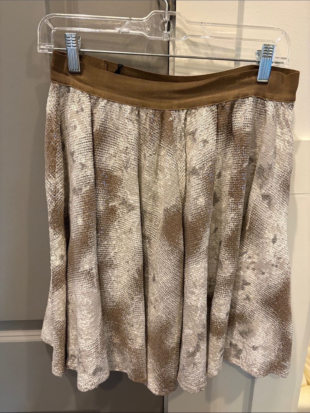 Twin-Set Taupe and Cream A-Line Pleated Skirt